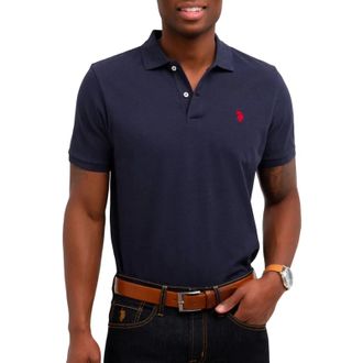 U.S.Polo Association U. S. Polo Assn. Pique Polo Shirt Mens Navy Relaxed Fit Short Sleeve JDM24