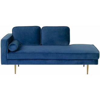 Beliani Chaise Longue Versione Sinistra in Velluto Blu Navy Piedi in Metallo Miramas