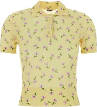 Jil Sander Polo Shirts, female, Yellow, Size: L Printed Cotton-Blend Polo Shirt