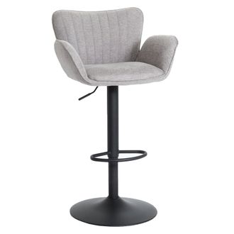 Hhg Hhg - Taburete De Bar 098, Silla Giratoria Taburete De Bar, Con Reposabrazos Reposapi&eacute;s Giratorio Tela/textil Hierro Mvg, Gris Claro Base Negro