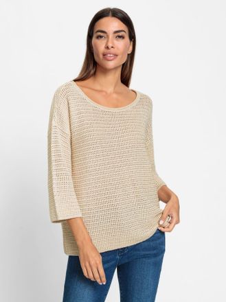 Heine Strickpullover HEINE Pullover, Damen, Gr. 32/34, beige (elfenbein), 47% Baumwolle, 28% Leinen, 20% Polyester, 5% metallisierte Fasern, unifarben, Pull