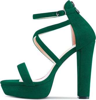 Castamere Women High Heel Platform Peep Open Toe Cross-Strap Sandals Ankle Strap 13 CM Heels Dark Green 9.5 UK
