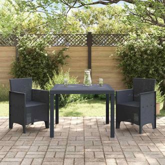Berkfield Home Traditional 3 Piece Garden Dining Set Anthracite Poly Rattan in Dark Grey