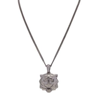 Roberto Cavalli Ruthenium Tiger Head Pendant Necklace