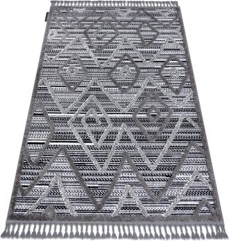 RugsX Rugsx - Alfombra Maroc P657 Diamantes, Zigzag, &Eacute;tnico Negro / Gris Franjas Bereber Marroqu&iacute; Shaggy Grey 140x190 Cm