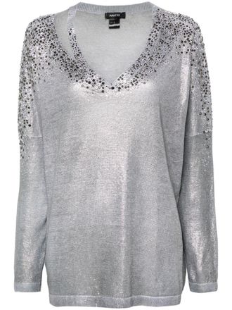 Avant Toi Linen Cotton V-Neck Pullover With Lamination And Strass