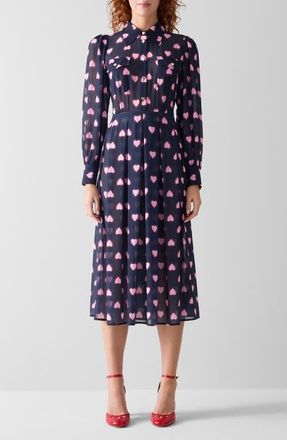 L.k. Bennett Cody Long Sleeve Chiffon Shirtdress in Navy Multi at Nordstrom, Size 2 Us