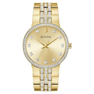 Bulova Mens Crystal Gold Dial Watch