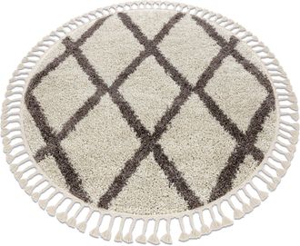 RugsX Rugsx - Alfombra Berber Troik C&iacute;rculo Crema Franjas Bereber Marroqu&iacute; Shaggy Beige Circulo 120 Cm
