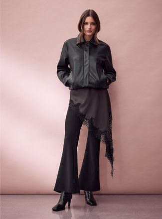 Icone Womens Oversized grained faux-leather shirt-collar jacket