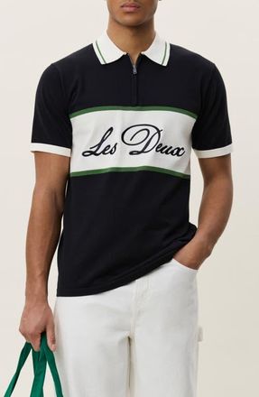 Les Deux Colorblock Cotton Zip Polo in Tap Shoe Black at Nordstrom, Size Xx-Large