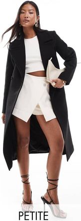 Ever New Petite formal wrap coat in black-Neutral