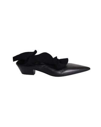 Jil Sander Pre-owned Womens Jil Ruffle-Detail Pointed-Toe Pumps in Black Calfskin Leather - Size EU 39