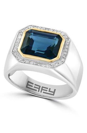 Effy Mens Sterling Silver Diamond Halo London Blue Topaz Ring - 0.18 ctw. - Size 10 at Nordstrom Rack
