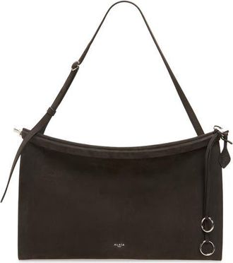 Alaia Large Le Click East/West Suede Shoulder Bag in Anthracite at Nordstrom