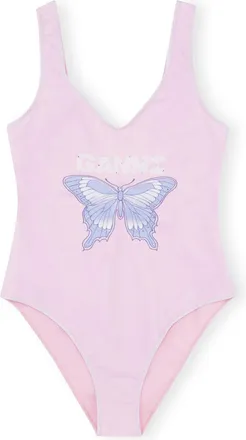 Ganni Graphic Deep Cut Swimsuit - Size 10/12 Purple