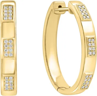 Effy 14K Yellow Gold Geometric Bar Diamond Hoop Earrings in 14K Gold Plate at Nordstrom