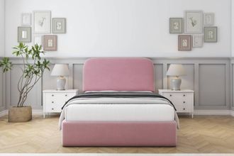 Sloomy Belvoir Plush Frame-Mattress - 45 Upholstered Headboard in Pink | Size: Small Double