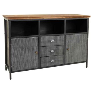 Wanderlust Deco Aparador De Metal Y Madera Negro 121,5x36x82,5