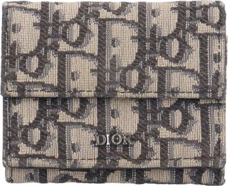 Dior Beige Navy Canvas Leather Wallet (Tri-Fold) (Pre-Owned)