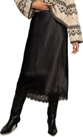 Sanctuary Lace Hem Satin Slip Skirt in Black at Nordstrom, Size Small