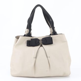 Ferragamo Black White Leather Handbag Tote Bag (Pre-Owned)
