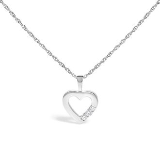 House of Brilliance 925 Sterling Silver Lab Grown Diamond 1/4 Cttw Three Stone Heart Pendant Necklace - 18 Inches