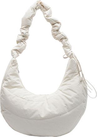 Generic Simple Pleated Bag Large Capacity Quilted Shoulder Bag Commute Bag (White)