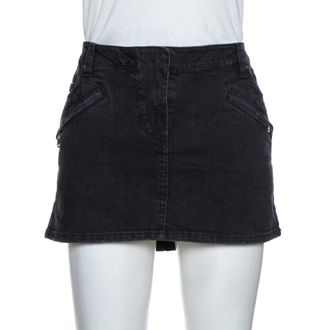 Balmain Dark Grey Washed Denim Mini Skirt