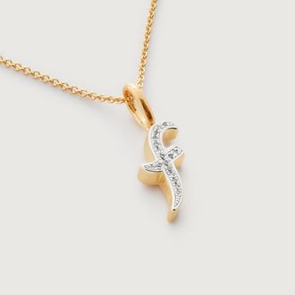 Monica Vinader Gold Alphabet F Diamond Fine Chain Necklace Adjustable 46cm/18 Diamond