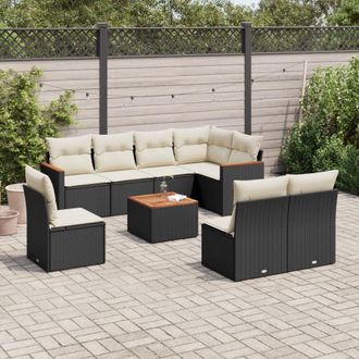 vidaXL Set De Sof&aacute;s De Jard&iacute;n 8 Piezas Y Cojines Rat&aacute;n Sint&eacute;tico Negro Vidaxl