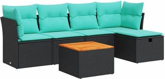 vidaXL Set De Sof&aacute;s De Jard&iacute;n 6 Piezas Y Cojines Rat&aacute;n Sint&eacute;tico Negro Vidaxl