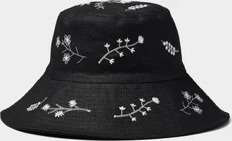 Simons Womens Pure linen floral embroidery bucket hat