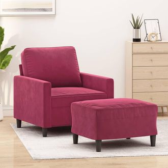 vidaXL Sill&oacute;n Con Taburete Terciopelo Rojo Tinto 60 Cm Vidaxl