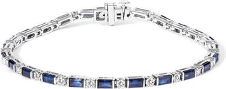 House of Brilliance 14K White Gold 1 1/10 Cttw Diamond and Blue Sapphire Alternating Link Tennis Bracelet