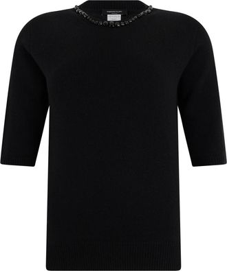 Fabiana Filippi Wool Blend T-shirt - Dames - Ronde hals truien - Zwart - L - Wol - Truien & Vesten