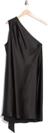 Renee C One-Shoulder Satin Shift Dress with Scarf in Black at Nordstrom Rack, Size 3X