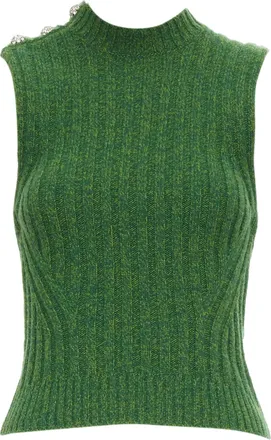 Ganni Ganni Recycled Wool Blend Crystal Button Crew Cropped Vest