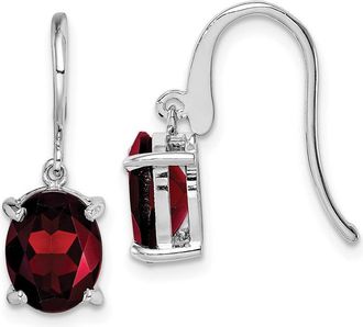 Diamond2Deal Sterling Silver Rhodium Plated Garnet Wire Earrings