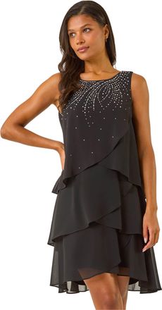 Roman Womens Embellished Tiered Swing Dress - Black - Size 20 UK