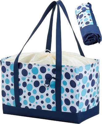 Generic Reusable Grocery Bags Foldable | Large Capacity Drawstring with Pockets | Reusable Shopping Bag with Drawstring - for Home Apartment Kitchen Fishing P