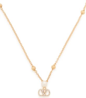 Valentino Vlogo Signature Swarovski Crystal and Pearl Necklace - Gold - One Size