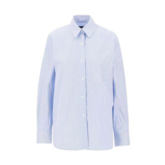 Emporio Armani Camisa de Popel&iacute;n de Algod&oacute;n a Rayas - Blouses & Shirts - Mujer - Azul - 2XS