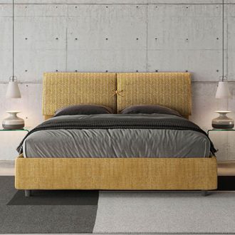 Les Tendances Les Tendances - Letto Matrimoniale Senza Rete Imbottito 160x190 Tessuto Aragona 3 Giallo Mados