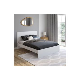 IDMarket Omaha cama doble con cabecero y somier 140 x 190 cm blanco