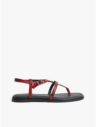 Tommy Hilfiger Womens Snake-Embossed Buckled Leather Sandal - Red - US 6.5 / EU 37