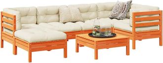 vidaXL Set De Sof&aacute;s Jard&iacute;n 7 Pzas Con Cojines Madera Pino Marr&oacute;n Cera Vidaxl