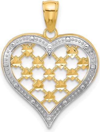 Diamond2Deal 14k Yellow Gold Rhodium Edge Diamond-cut Heart Charm