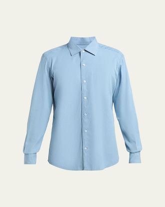 Ermenegildo Zegna Mens Classic Fit Cotton Denim Button-Down Shirt