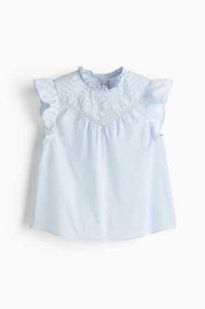 H&M Pintucked Cotton Top in Light Blue at Nordstrom, Size X-Small
